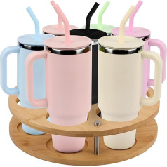 Water Bottle Organiser, Rotating Cup Organiser Made of Wood for Stanley Cups, Cup Storage for 7 Bottles with Groove Design, Sturdy Cup Holder for Stanley