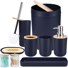 iMucci Bathroom Accessories Set, Navy Blue Bathroom Decor Set with Trash Can, Toilet Brush, Toothbrush Holder, Lotion Soap Dispenser, Soap Dish, Toothbrush Cup, Dressing Table, Qtip Holder