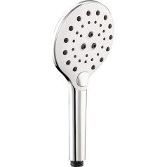 aquaSu® Lima 72177 6 Hand Shower with 3 Jet Types | Round | Chrome White | 12 cm Large Spray Plate | Spray Mode Adjustment via Button | 3-Way Adjustable | Anti-Limescale Nubs | Standard Thread in 1/2