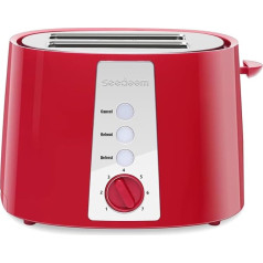 SEEDEEM Toaster 2 Slice, Extra Wide Slot Toaster, 6 Shade Settings, Bread Toaster with Cancel, Defrost, Reheat Function, Extra Wide Slots for Waffle or Bagel, Removable Crumb Tray, Red