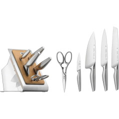 WMF Knife Block 6-Piece Chef's Edition Performance Cut Double Serrated Blade Made in Germany Forged Special Blade Steel - Stainless Steel Handles