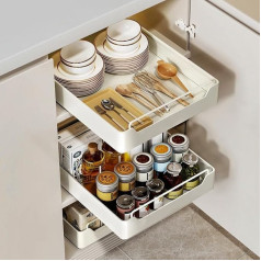 Telescopic Drawer with Handle, Extendable Cabinet Organiser, Extendable Kitchen Drawer, Kitchen Cupboard, for Gluing, Telescopic Drawer Kitchen No Drilling (35 cm)