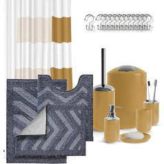 Bathroom Accessories Set - Gold Bathroom Set, 23 Piece Shower Curtain Set with Bathroom Trash Can, Bathroom Sets with Shower Curtain and Grey Rugs