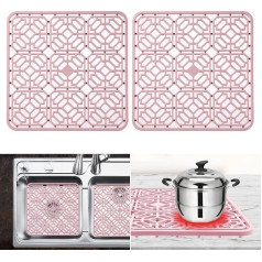 Silicone Sink Mat, Easy-Care Silicone Sink Insert, Foldable, Protects Against Scratches on Crockery and Sink, Reduces Water Splashes & Prevents Water Build-up, 30 x 30 cm, Pack of 2, Pink