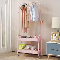 Metal Clothes Rack, Clothes Rail for Bedroom, Heavy Duty Clothes Rack, Clothes Rack, 2-Tier Double Storage Shelves with Small Wheels, Organiser, Clothes, 68 cm (Pink)