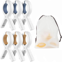6 x Sun Lounger Towel Clips, Large Beach Towel Clips, Plastic Clothes Pegs, Non-Slip Towel Clips for Beach, Garden, Pool, Sun Lounger or Deck Chair with Drawstring Organizer