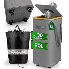 SOUTHGATE Deposit Bottles Collection Container with Wheels, 90 L Slim Deposit Container, Empty & Waste Glass Storage with Hole [Includes XXL Carry Bag], Bottle Collector with Lid for Kitchen & Storage