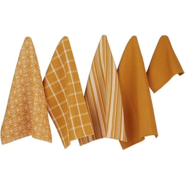 DII Kitchen Towel, 5 Pieces, 18 x 28 cm, 13 x 13 cm, Pumpkin, Cotton, Tea Towel Set, Kitchen Towel