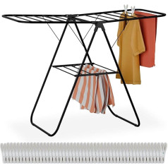 Relaxdays Foldable Clothes Airer with 2 Wings and 2 Levels H x D 93 x 136 x 58 cm Black