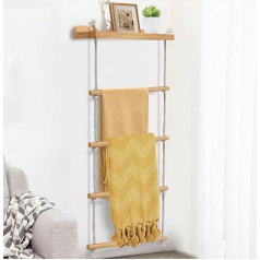 Yunkctuk Bathroom Towel Ladder with 4 Levels, Wooden Towel Rack with Shelf, Towel Rail Ladder for Bathroom, Living Room, Bedroom (98 x 43 cm)
