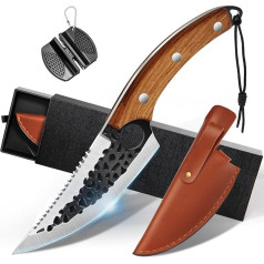 OOKUU Chef's Knife, Kitchen Knife, Butcher's Cleaver with Knife Sharpener, Leather Case, Boning Knife, Sharp Japanese Knife with Fish Scoop