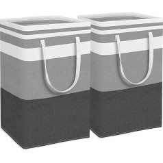 Pack of 2 75 L Foldable Laundry Hamper, Laundry Box Storage Basket with Reinforced Handles, Freestanding Laundry Basket, Laundry Bag Laundry Baskets for Bedroom, Bathroom, Dorm, 60 x 40 x 30 cm (Grey