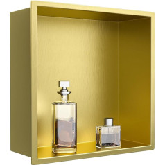 Bernkot Wall Niche 304 Stainless Steel 30 cm × 30 cm × 10 cm Shower Niche Gold for Bathroom Storage No Tiles Required Shower Recessed Shower Overmount