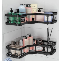 Corner Shower Caddy - 2 Pack Rustproof Bathroom Corner Shelves No Drilling Adhesive Suction Cup for Accessories and Storage Black