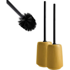 KADAX Solid Toilet Brush with Holder, Free Standing Ceramic Brush, Toilet Brush with Sturdy Metal Handle, Stiff Bristle Toilet Brush (Yellow, 2 Pack)