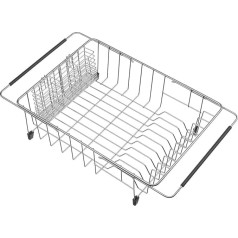 Sanno Expandable Large Dish Drying Bar, Deep Dish Rack Utensil Cutlery Holder Sink Bowl, Deep Large Bowl Drain Rack in Sink on Counter, Stainless Steel