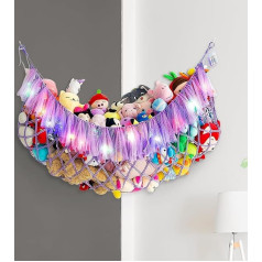 Boho Macrame Stuffed Toy Hammock, Cuddly Toy Storage Net, Girls' Room, Children's Room Toy Organiser for Plush Toys, Innovative Gift Packaging (Includes Fairy Lights)
