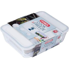 Pyrex Cook&Freeze Set of 2 Rectangular Storage Jars with Lids, Extra Strong Borosilicate Glass, 1.5L + 2.6L, Oven-Safe, Transparent
