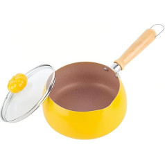 Maxspace Saucepan Non-Stick Iron Milk Pot Induction with Lid 1.5 L 16 cm Yellow Cooking Pot Small with Wooden Handle for Small Portions Milk, Soup, Pasta (Yellow)