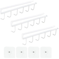 Winlauyet 3 x Versatile Iron Cup Holder Under Shelf - Space Saving Kitchen Organiser for Cups Base Cabinet Utensils and Accessories with 4 Self-Adhesive Screws (White)