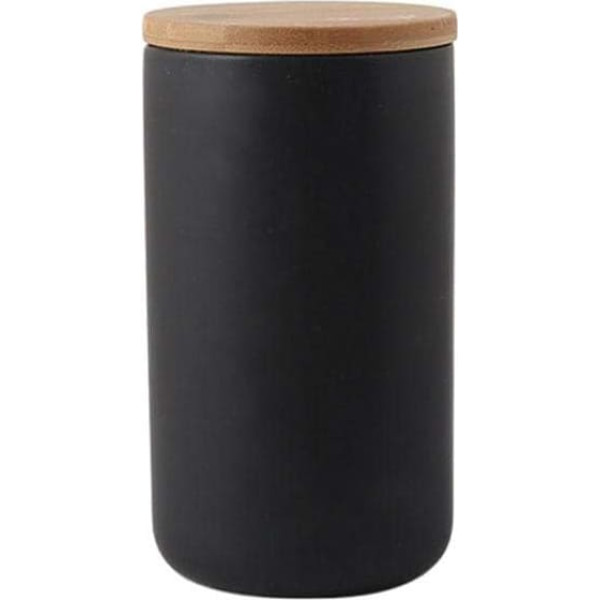 Ceramic Coffee Canister Airtight with Sealed Bamboo Lid Kitchen Food Container for Coffee Tea Black 1000ml