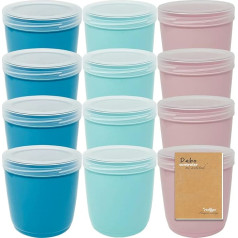 Codil 12 x Round Plastic Containers 0.5L BPA Free Reusable Small Assorted with Lids for Dishwasher Freezer Microwave Safe Pink Green Blue