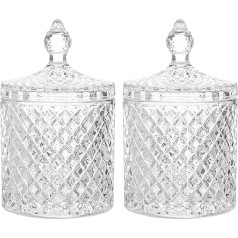 2 crystal glass candy jars with lid, transparent sugar bowl, candy container, sweet glasses, made of glass, decorative glass jar for sweets, snacks, storage container for candy buffet