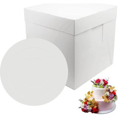 PHULWEL Pack of 4 Cake Boxes with Cake Board for Tiered Cakes, White Cake Box with Cake Board, Disposable Cake Container - 30 x 30 x 30 cm