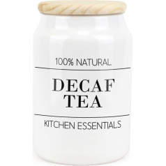 Minimalist Ceramic Tea Canister Simple Black and White Kitchen Food Storage Container and Wooden Lid 600ml (14.5x9.5cm)