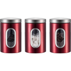 Shilanmei Kitchen Canisters Set of 3 Airtight Stainless Steel Coffee Containers with Viewing Window for Flour, Spices, Grains, Tea (Visible Red)