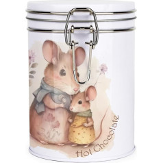 Purely Home Mouse & Mum Hot Chocolate White Metal Clip Lid Kitchen Food Container 700ml (13x9.5cm)