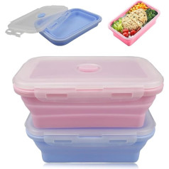 Collapsible Silicone Food Storage Containers, 2 Pack Silicone Food Storage Containers, 800ml, Foldable Food Containers, Collapsible Lunch Box for Freezer and Dishwasher (Pink-Blue)