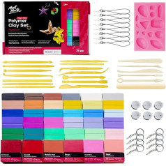 Mont Marte Polymer Clay Set - 75 Pieces - 36 Colours - Soft, Even Texture - Tools and Instructions for Pottery, Modelling and Crafts