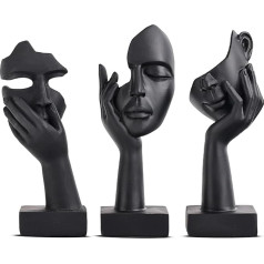 Black Home Decoration Accent Art Woman Face Statue Collectible Statue for Modern Home Living Room Bookshelf Black Desk Decor 3 Piece Set
