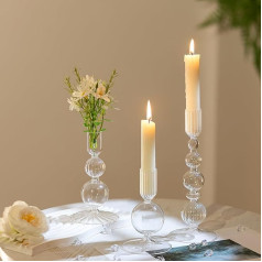 Hewory Candle Holder Glass Taper Candle Holder: Candle Holder Taper Candles Glasses Decorative Table Decoration Taper Candle Holder Glass for Living Room Wedding Party - Set of 3