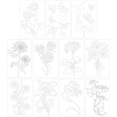 Flower Painting Template, Flower Painting Stencil, Garden Fence, Large Flower Stencils, Flower Templates - Reusable Stencils, Drawing and Labelling Aids for Artists, Floral
