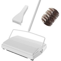 JEHONN Carpet Sweeper Without Electricity with Horse Hair Brushes, Lightweight and Compact Vacuum Cleaner Carpet Roller for Pet Hair, Small Dirt Particles (White)