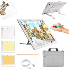 Toheto A3 Light Table with Bag, Wireless Rechargeable Light Box with Stand and Top Magnetic Clip, 3 Colours, Continuously Dimmable, 6 Brightness Levels, Light Box for Diamond Paintings (White)