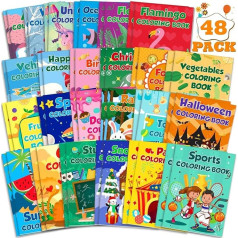 Kylebiuu Pack of 48 Mini Colouring Books, Unicorns, Christmas, Toys, Cars, Great Colouring Books, Party Bags, Colouring Books for DIY