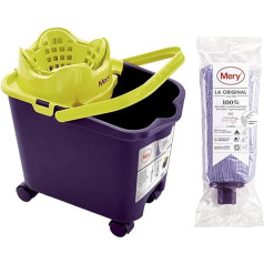 Microfibre cube and mop set - Automatic drainer and 360º wheels - Absorbent mop - Doesn't leave Ratro - Purple - 14L - Dimensions: 38.2 x 25.5 x 39.5 cm