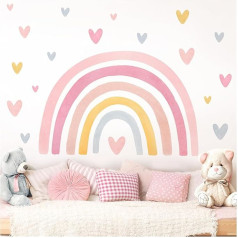 Little Deco DL5088-04 Wall Sticker Children's Room Rainbow Wall Sticker Pastel Boho Hearts Watercolour Wall Sticker Baby Room Bedroom Decoration