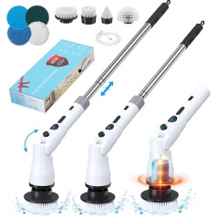 Horett Electric Cleaning Brush, 2024 Wireless Spin Scrubber with 8 Interchangeable Drill Brush Heads, Two Adjustment Speeds & 33-143 cm Extended Handle, for Bathroom/Tiles/Floor/Kitchen