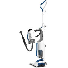 POLTI Steam Cleaner Vacuum Vaporetto 3 Clean_Blue, 1800 Watt, 5 kg, White/Blue, Bagless, 3 Steam Settings, 14 Accessories, for All Floors and Washable Surfaces