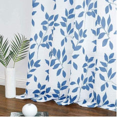 Sheer Curtains for Bedroom Nursery Linen Texture Semi Sheer Light Filtering Modern Leaf Print Navy Sheer Curtains for Nursery Playroom 50 x