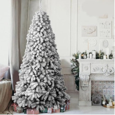 BAKAJI Danube Christmas Tree, Super Thick Pine, Green, Snow Base, Cross, Iron, Foldable, High Quality Branches with Snow, Easy Assembly, Opening Umbrella (270 cm)