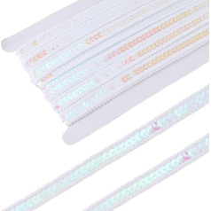 10.94 Yards Weißes Paillettenband Einreihig Geflochtener Besatz Glitzernde Flache Paillettenrolle Glänzende Metallische Einseitige Streifen Zum Nähen Herstellen von Kleidungsaccessoires Deko