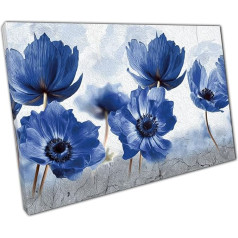 Blue Oil Painting Style Abstract Flowers Wall Art Print on Canvas Picture for Home Office Decor