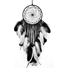 Dream Catcher Hand Woven Wall Hanging Feather and Bead Decoration Pendant Wall Decor for Bedroom Living Room (Black+White)