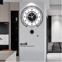Modern Wooden Wall Clock with Silent Battery Operated Large Format 52 x 43 cm in Elegant Black Simple Design Wall Clock for Living Room, Kitchen and Office - Quiet and Easy Assembly