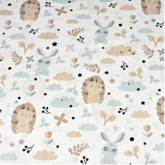 Pingianer Animals Forest 100% Cotton Fabric, Children, Sold by the Metre, Craft, Sewing Fabric (Hedgehog, Rabbit, Cloud, Grey, Blue, 200 x 160 cm)